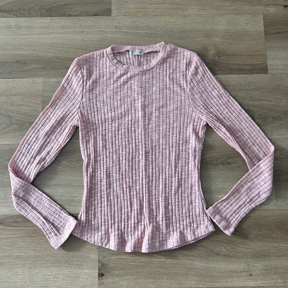 Free People Women’s Ribbed Long Sleeve Top - Pink, Size Small- EUC - Picture 1 of 6